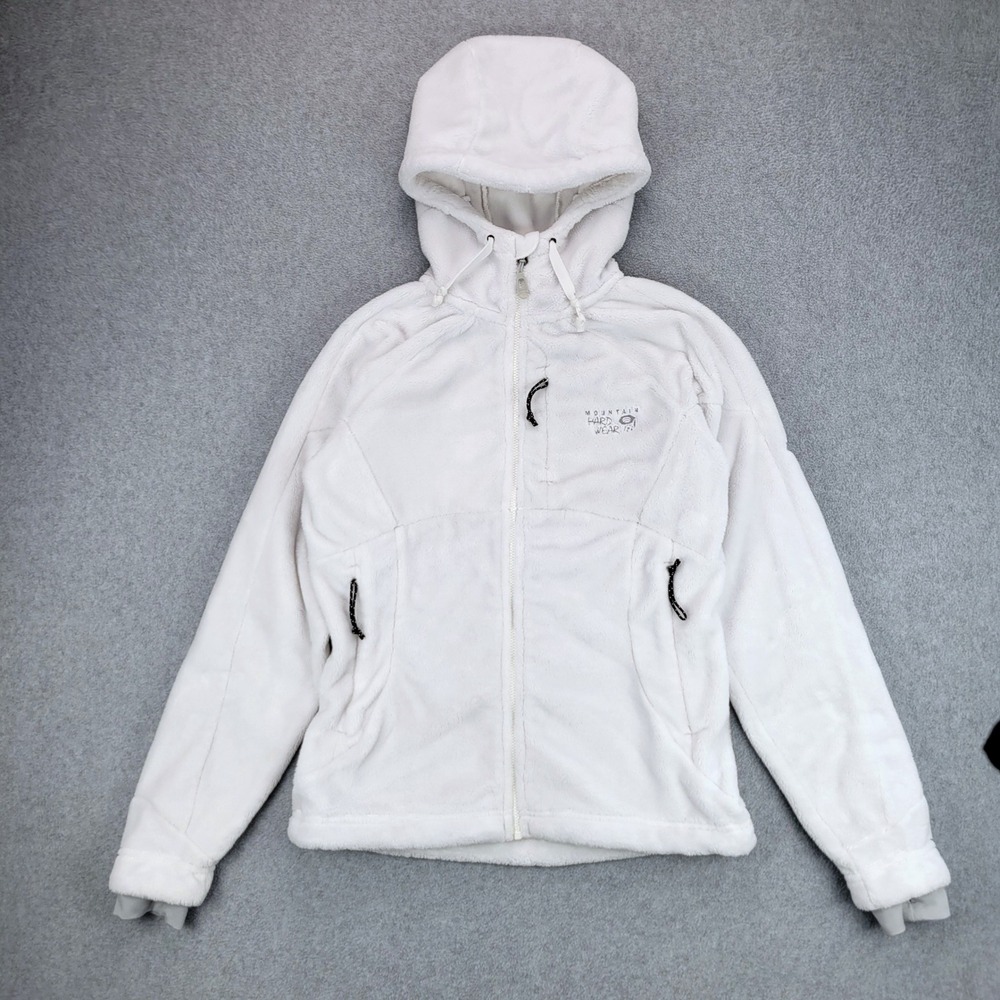 Mountain Hardwear Fleece Hoodie Women XS White Full Zip High Pile Thumbholes